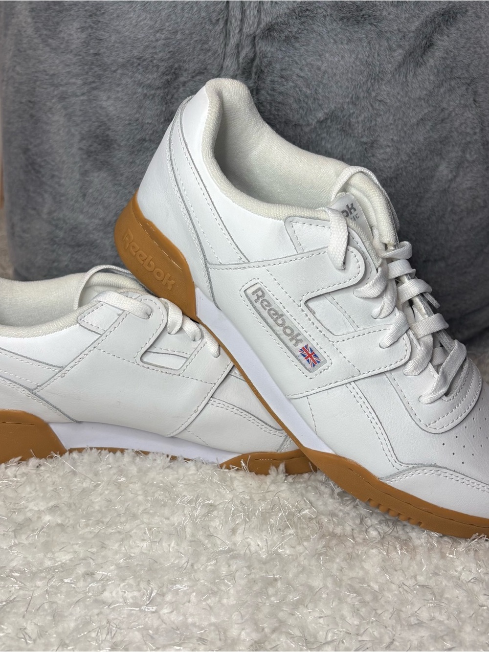 80’s Reebok Size 8 Workout Classic White Leather Sneakers with Gum Outsole